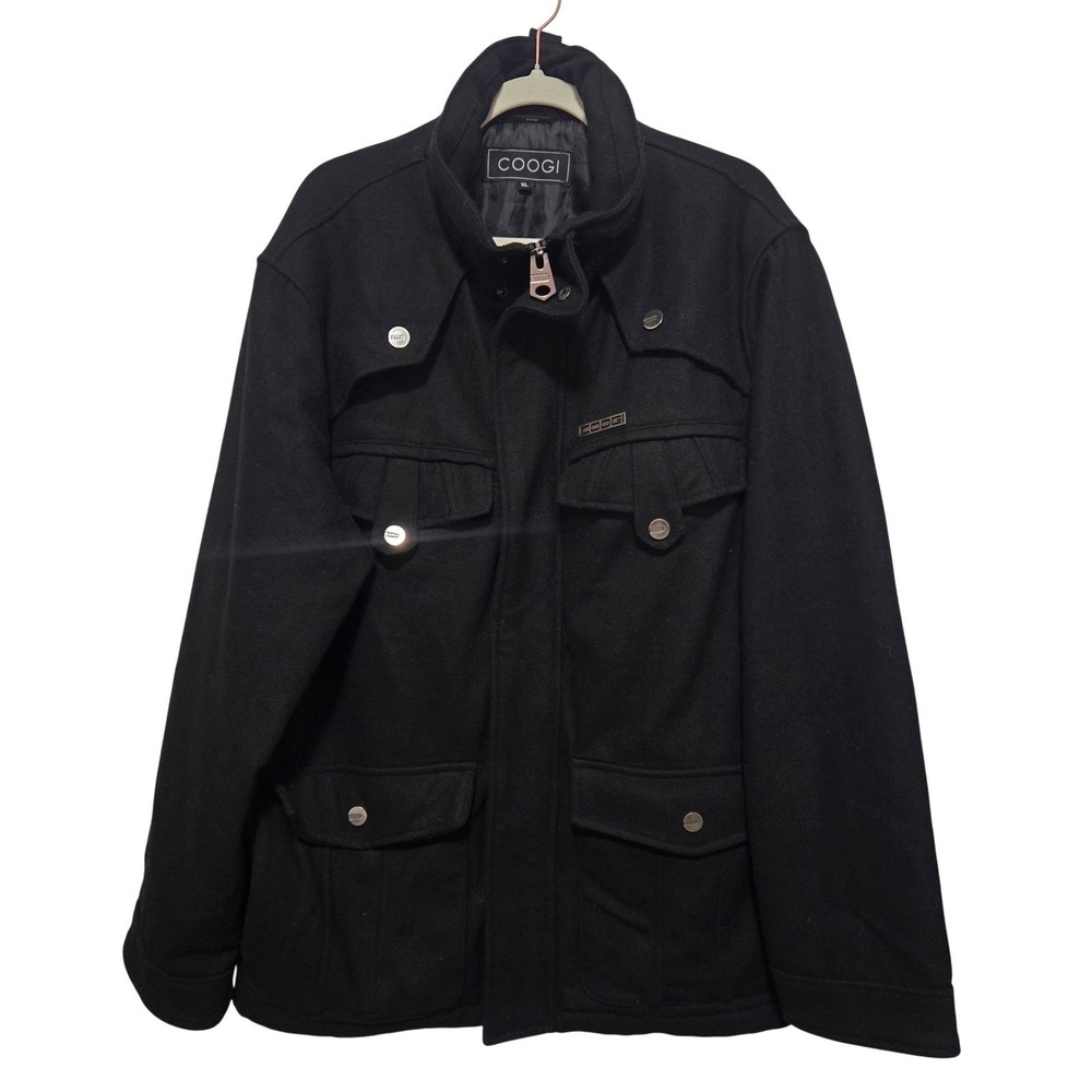 COOGI Men's Black‎ Wool Blend Jacket Size XL Full Zip Pockets Logo Detail